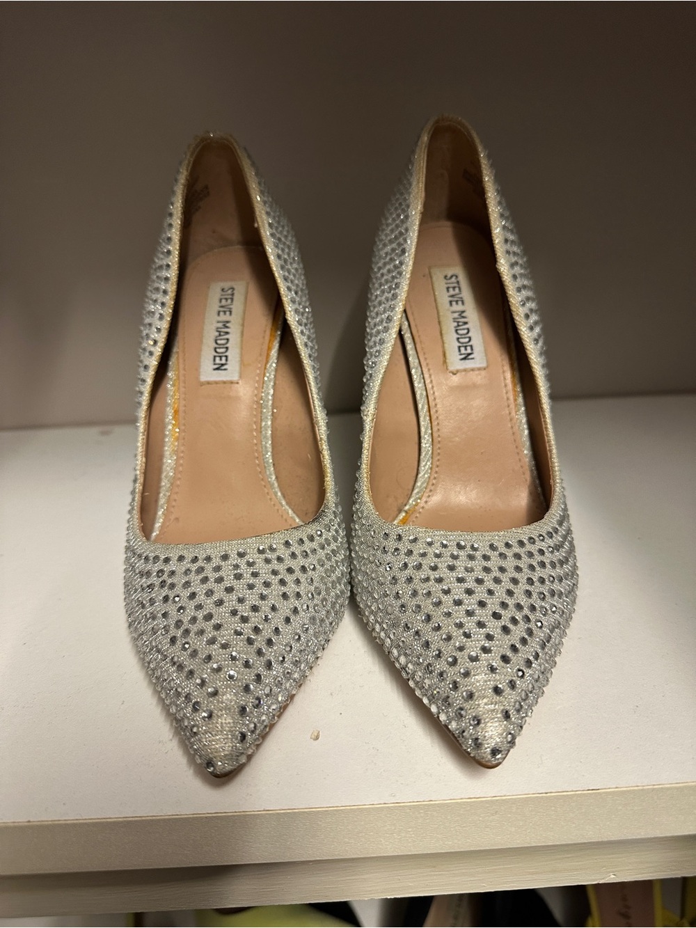 Steve Madden Silver Crystal-Studded Pointed Pumps sz 6